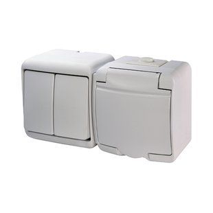 Микс гориз.: 2-кл.изм.+ 1-на розетка с ж/к VRHH-2s (белая/белая крышка) 4668033 фото