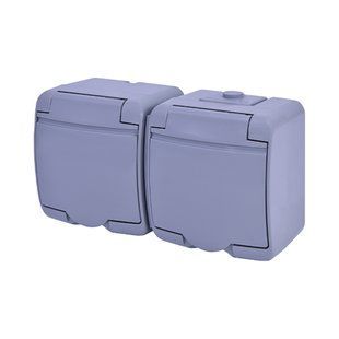 Розетка 2-я с ж/к Schuko RHE-2s-SR (серая/серая крышка, IP54) 4668072 фото