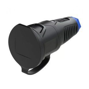 Розетка переносная в резиновом корпусе с крышкой 16A 250V 2P IP54 "Taurus", черная, маркер синий, PCE 2511-sb 2511-sb фото