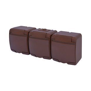 Розетка 3-я с ж/к Schuko RHE-3s-KR (коричневая/коричневая крышка, IP54) 4668054 фото