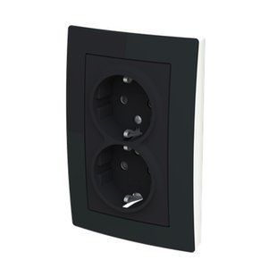 Розетка 2-ая с з/к 16А и шторкой, ABB, ZONI (черный матовый/белый), 5522T-C03458 137 2CHT223458C4137 фото