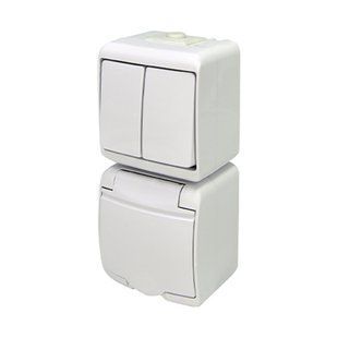 Микс верт.: 2-кл.изм.+ 1-на розетка с ж/к VRHP-2s (белая/белая крышка) 4668027 фото